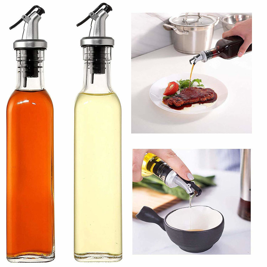 Oil and Vinegar Bottle Set Bizaare Oil Spout – Oil Dispenser, Oil Bottle and Vinegar Bottle Glass Set of (2)