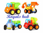 4 Pack Friction Powered Cars Construction Vehicles Toy Set Cartoon Push and Go Car, Bulldozer, Digger Toddler Baby Kids Toys  (Multicolor, Pack of: 4)