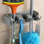 Picture of Wall Mounted Magic Holder Organizer For Broom And Mop With 3 Slot 4 Hook