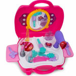 Kids Pretend Play Beauty Salon Fashion Makeup kit and Cosmetic & Jewellery Toy Set with hairdryer, Mirror & Hair Styling 21 pcs Accessories with a Beauty Suitcase for Little Girls- Pink