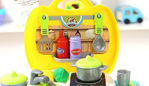 Luxury Portable Suitcase Shape Cooking Pretend Play Kitchen Set for Girls Toys, Accessories, Yellow | Kids Toys for Girls