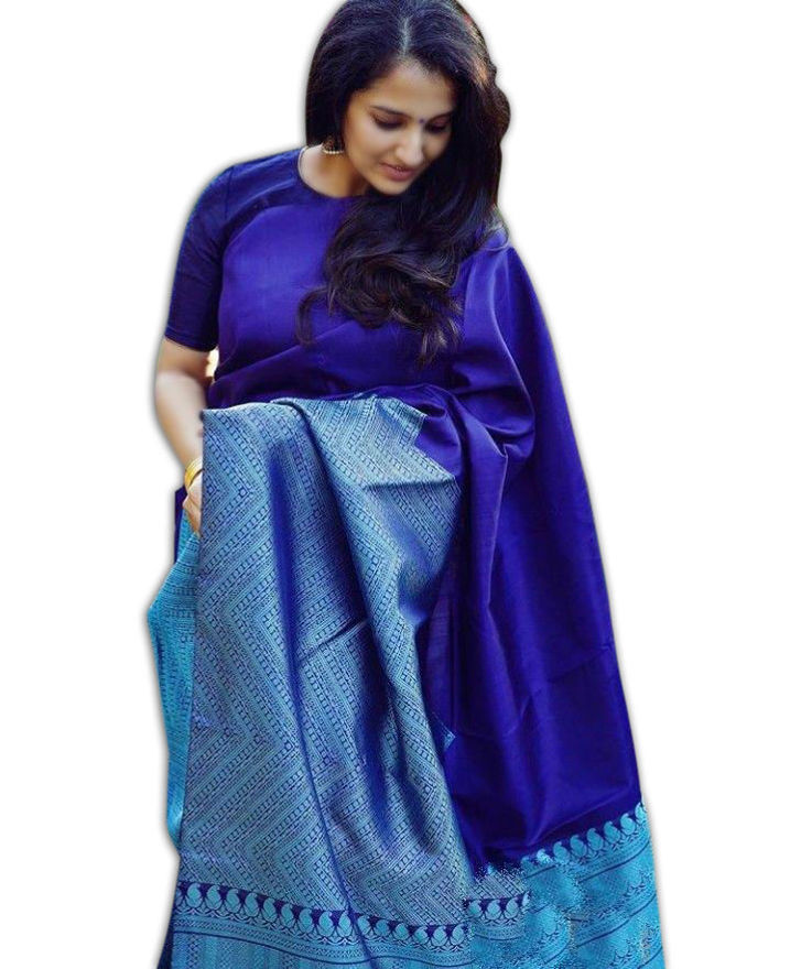 Picture of Women's Beautiful Blue Jacquard Soft Silk Designer Saree For Party-Wear, Wedding, Casual Banarasi Saree For Women