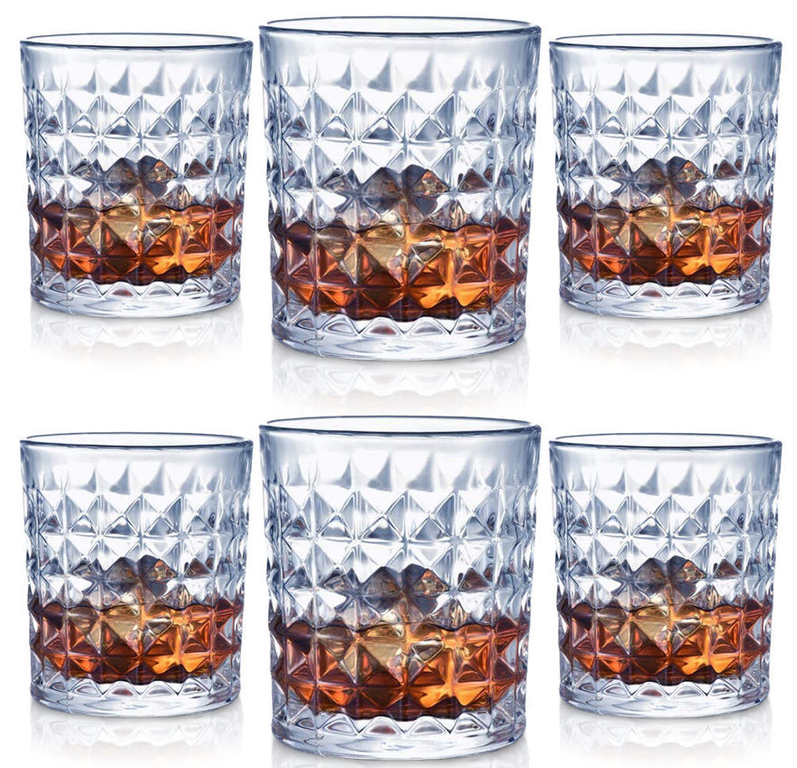 Picture of Beer Whiskey Crystal Diamond Design Glasses For Whiskey Cocktails Bourbon Scotch With Luxury Gift Box (300ml, 6 Glass)
