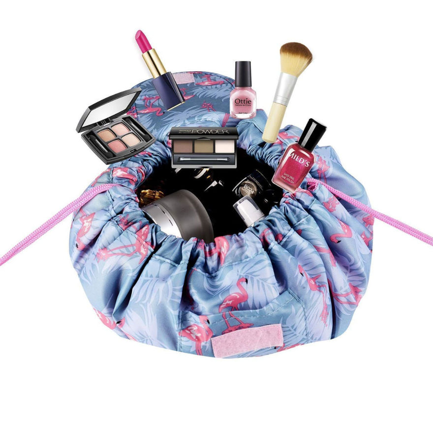 Picture of Waterproof Drawstring Makeup Pouch Large Capacity Lazy Cosmetic Bag Travel Makeup Bag Multifunction Storage Organizer Portable Toiletry Bags For Women (Multi Color & Design)