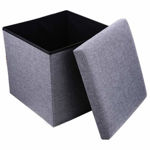 Picture of Cube Shape Sitting Stool With Storage Box Living Foldable Storage Bins Multipurpose Clothes, Books And Toys Organizer With Cushion Seat Lid