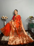 Picture of Meenakari Weaving Orgenza And Beautiful Orange Silk Sarees