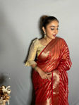 Picture of Pure organza weaving  zari & printed rose red sarees