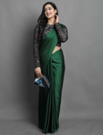 Picture of Pure Green Georgette With Fancy Lace & Beautiful Blouse Saree