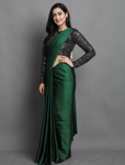 Picture of Pure Green Georgette With Fancy Lace & Beautiful Blouse Saree