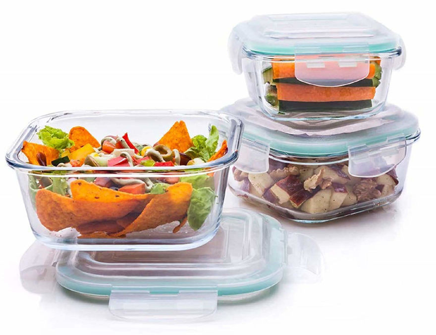 Store High Borosilicate Bakeware, Oven Safe Glass Container Square, Set of 3, Transparent ( 320ml + 520ml + 800ml )