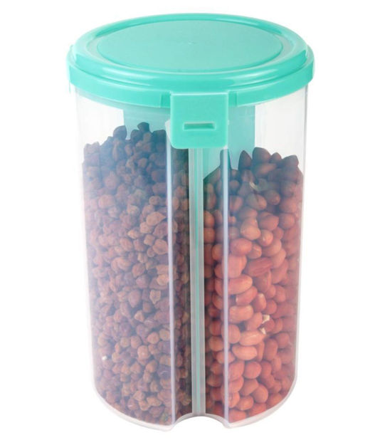 Picture of Cereal Dispenser Storage Jar Box Container Bin With Lid For Kitchen Food Rice Pasta Nuts Grains 3 Section (Assorted Color)