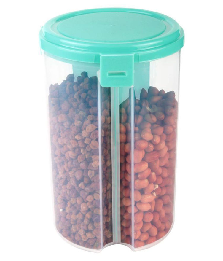Picture of Cereal Dispenser Storage Jar Box Container Bin with Lid for Kitchen Food Rice Pasta Nuts Grains 3 Section (Assorted Color)