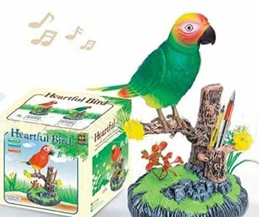Electronic Singing Flapping Parrot Cum Pen Holder Musical Bird Toy for Home Decor, Heartful Bird Toy, Acting as Lovely as a Real Birdie, Little Shakes its Head, Wings and Tail