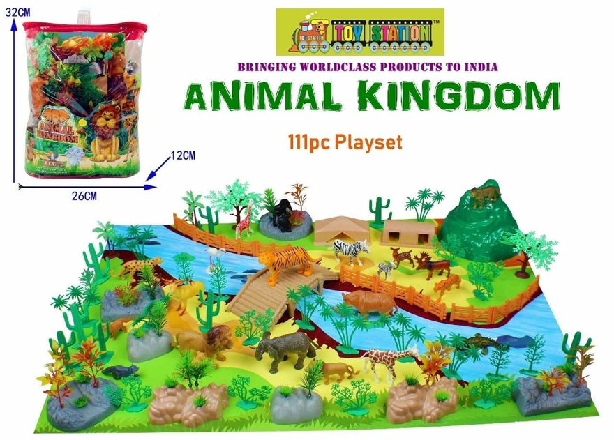 Animal Play Sets Wild Animals Figures Set for Kids/Young Ones Pack of Animals (Big Size-Wild) (Animal Kingdom - 111 PCS with Play MAT)