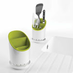Picture of Plastic Cutlery Drainer Holder for Kitchen | Spoon Holder | Fork Organizer Dryer Storage Dock (White/Green)