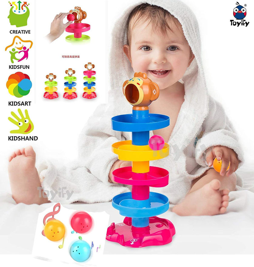 Early Education (Roll and Swirl Ball for Kids) Baby 5 Layer Roll Ball Drop and Roll Swirling Tower for Baby and Toddler | Stack, Drop and Go Ball Ramp, Age-3+ -Multi Colo