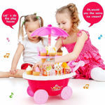 Luxury sweet shopping battery operated 39 pcs ice cream trolley pretend roll plastic play set with led lights and music learning and educational toy for kids (39 pcs)- Multi color