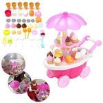 Luxury sweet shopping battery operated 39 pcs ice cream trolley pretend roll plastic play set with led lights and music learning and educational toy for kids (39 pcs)- Multi color