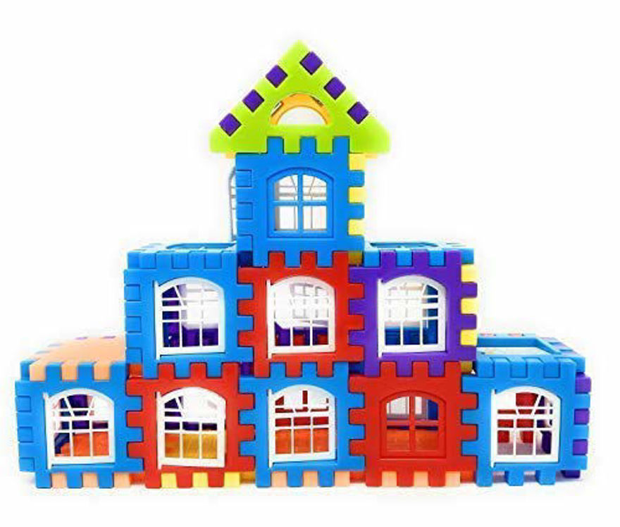 Multi Colored 72 Pcs Mega Jumbo Happy Home House Building Blocks with Attractive Windows and Smooth Rounded Edges - Building Blocks for Kids (72 Blocks) - Blocks Game