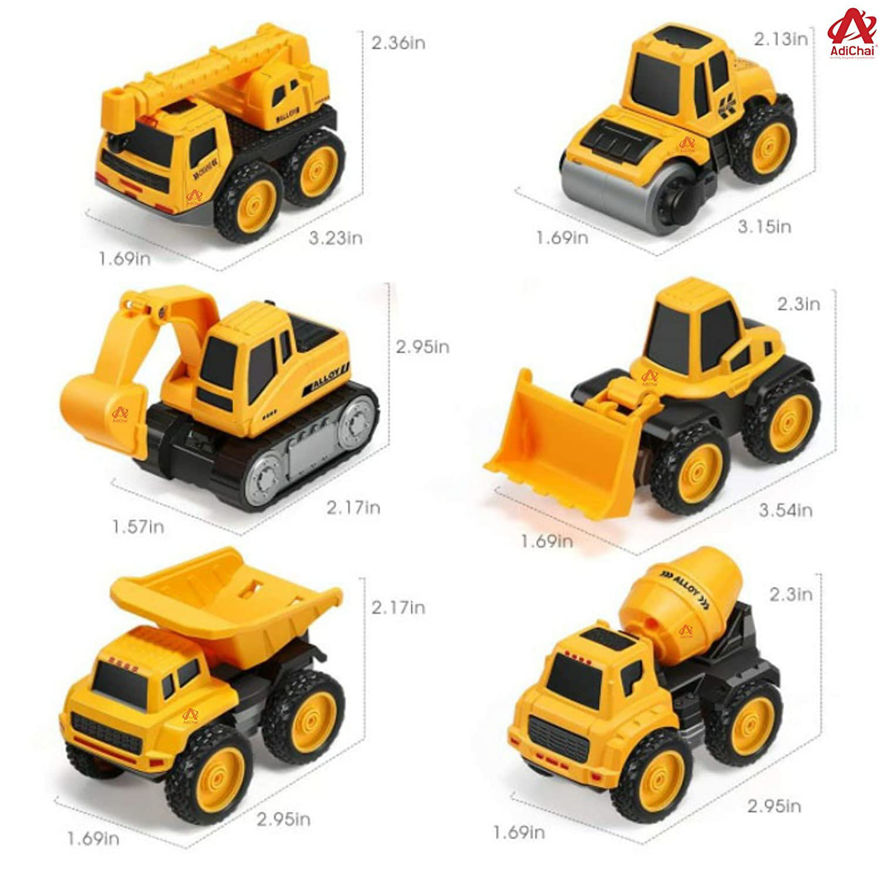 Set of 6 Wheel Metal Construction Trucks Gift Pack Set,Unbreakable Pull Back Friction Powered Engineering Car Construction Vehicle for Kids ,Yellow