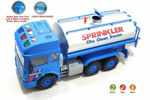 Water sprinkler truck toy for clean city with water spray and light & sound effects pull back vehicles big size tanker truck for kids- Multi color