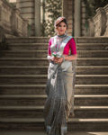 Picture of Women's Designer Traditional Pure Jacquard Soft Silk Banarasi Saree With Pink Attached Blouse (Grey, Silver)