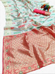 Picture of Women's Designer Off-White & Red Pure Silk Zari Woven Design Saree For Party-Wear, Wedding, Casual Banarasi Silk Saree For Women