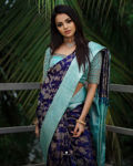 Picture of Women's Beautiful Blue and Golden Jacquard Soft Silk Designer Saree for Party-wear, wedding, casual Banarasi Saree for Women