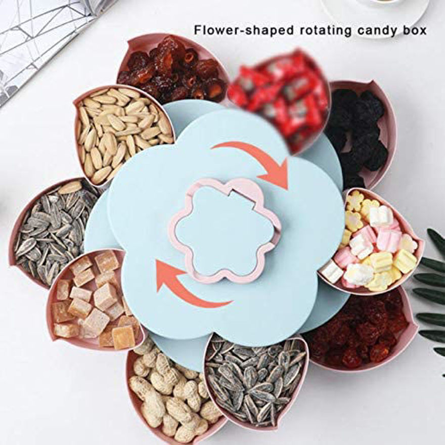 Picture of Black Fox Enterprise Plastic Flower Smart Candy Box With Mobile Stand | Double Layer Rotating Serving Tray For Dry Fruit, Chocolate, Snacks Storage Box, Masala Box (Multicolour)