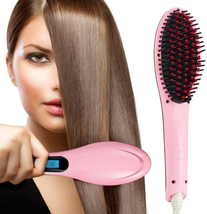 Picture of Hair Straightener Ceramic Hair Straightening Brush With Lcd Screen , Temperature Control Display Comb Hair Electric Straightener For Woman, Girls, Man, Simply, Machine, Brush