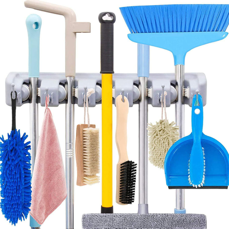 Picture of Mop And Broom Holder, Multipurpose Wall Mounted Organizer Storage Hooks, Ideal Broom Hanger For Kitchen Garden And Garage