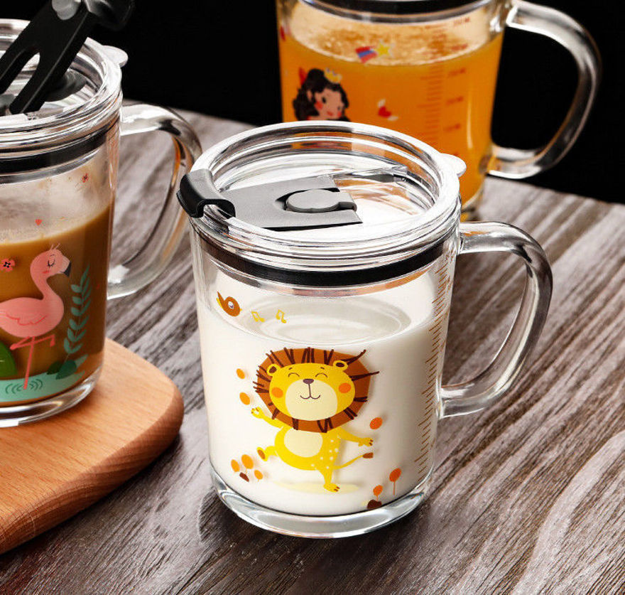 Picture of Glass Coffee Mug With Straw And Lid Cartoon Creative Kid's Glass Milk Cup Juice Glass Water Bottle Gift Set (Pack Of 1)