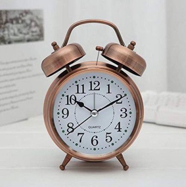 Picture of Bondwet Metal 5" Twin Bell Vintage Desk Battery Operated Loud Alarm Clock With Backlight, Silent Sweep Seconds For Heavy Sleepers For Bedroom