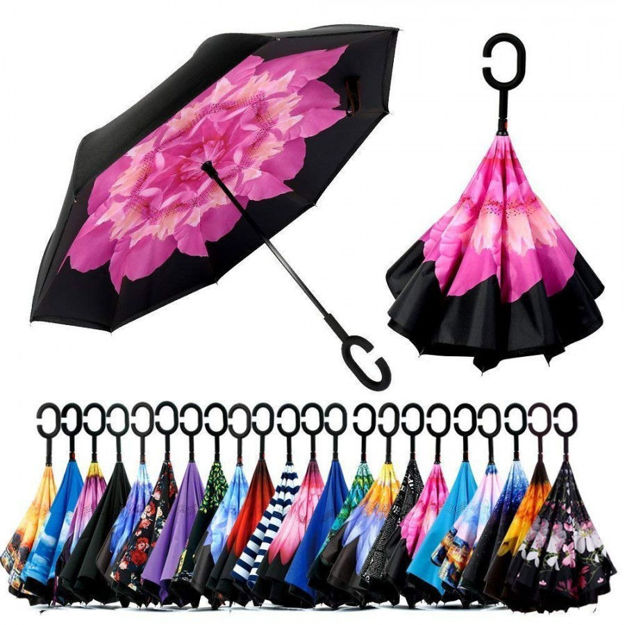 Picture of Umbrella Windproof, Reverse Umbrella, Umbrellas for Women with UV Protection, Upside Down Umbrella with C-Shaped Handle (Multi Color-1 pcs)