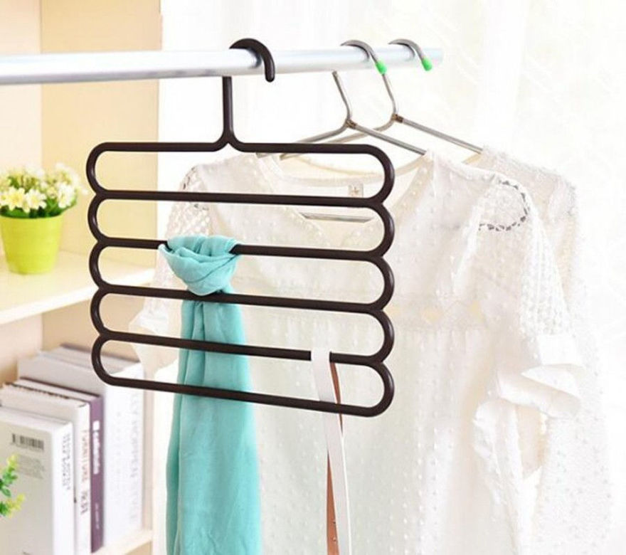Picture of 5 Layer Multipurpose Multi-Layer Hangers For Clothes Shirts Wordrobe Ties Pants Space Saving Plastic Hangers (Assorted Colours) - Pack Of 3