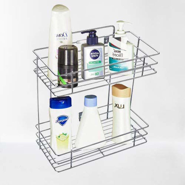 Picture of Stainless Steel 2 Layer Wall Mount Kitchen Rack Organizer Bathroom Shelves Kitchen Container
