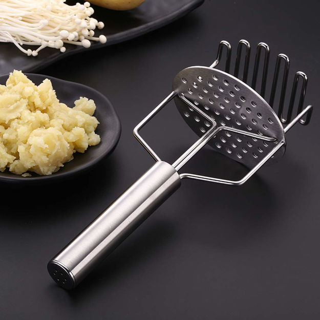 Picture of Potato Masher With Spring Stainless Steel Potato Hand Masher For Dateable Potato Baby Food Pav Bhaji Egg Use In Kitchen Utensils Machine (Silver)