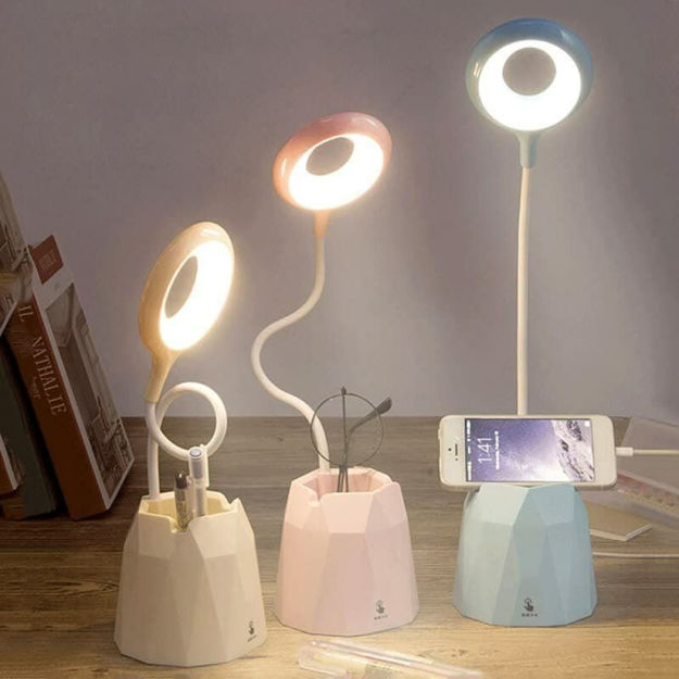 Picture of Led Rechargeable Desk Lamp With Organizer, Phone Holder, Night Light, Pin Stand Table Lamp For Dorm Room Study Desk (Multicolor)