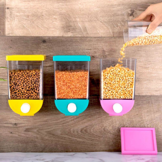 Picture of Wall-Mounted Plastic Kitchen Push Container for Pulses, Beans, Grain, Nuts, Oatmeal and Candy Storage Dispenser, Big Size 1500 ML