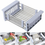 Picture of Adjustable Stainless Steel Expandable Kitchen Sink Dish Drainer, Dish Rack For Kitchen, Vegetables And Fruits Washing Drying Basket Kitchen Sink Organizer Tray