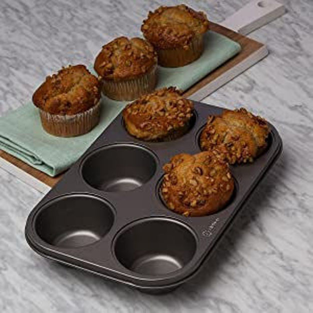 Picture of 6 Cup Muffin Pan, Non-Stick Baking Pans, Easy To Clean And Perfect For Making Jumbo Muffins Cup Cake (Black)