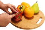 Picture of Natural Bamboo Chopping Board Wooden Fruit Vegetable Serving Cutting Pad with Handle for Kitchen (30 cm)
