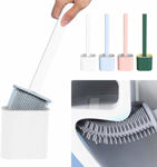 Picture of Toilet Brush with Holder Stand Silicone Brush for Bathroom Cleaning, Cleaning Silicone Brush and Holder