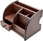 Picture of Polished Wooden Pen Stand With Drawer, Stationery Stand, Mobile Holder & Remote Stand For Office Desk Big Size