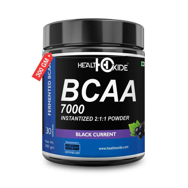 Picture of Healthoxide Bcaa 7000 Amino Acid Instantized 2:1:1 Powder - 300 Gm (Black Current)