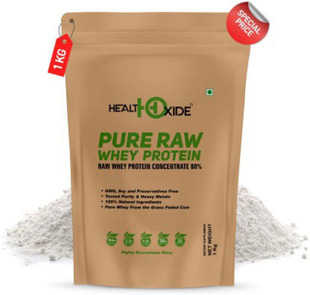 Picture of Healthoxide Pure Raw Whey Protein 80% (Serving Size-30 Gr) - 1 Kg