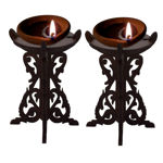 Picture of Hand Crafted Unique Beautiful Wooden Diya Stand For Home Temple Pooja Room & Festival Decoration Item (Pack Of 2 Brown)