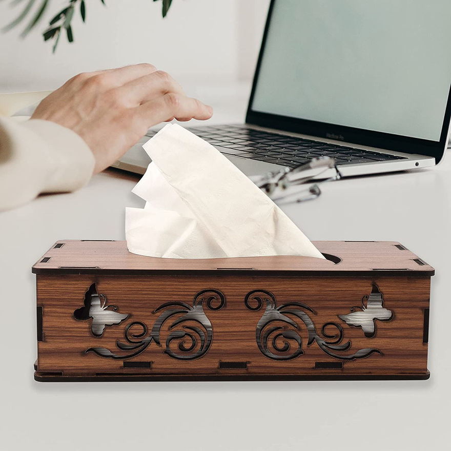Picture of Imkr Tissue Paper Holder | Decorative And Stylish Wooden Tissue Box For Car, Home, Office Desk, Bathroom And Cafeteria | Facial Paper Napkin Holder (Tissue Butter Fly Wooden)1 Pc