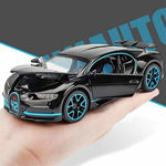 Picture of 1:32 Scale Model Alloy Metal Bugatti Chiron Sports Car Model with Light and Sound Open Doors Pull Toy (Multicolor)