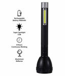 Picture of Jy 2080 Rechargeable Flashlight With 2 Steps Switch Uv 18650 Lithium Battery Torch (Black : Rechargeable) With 3w Cob + 5w Main Torch Torch  (Black : Rechargeable)